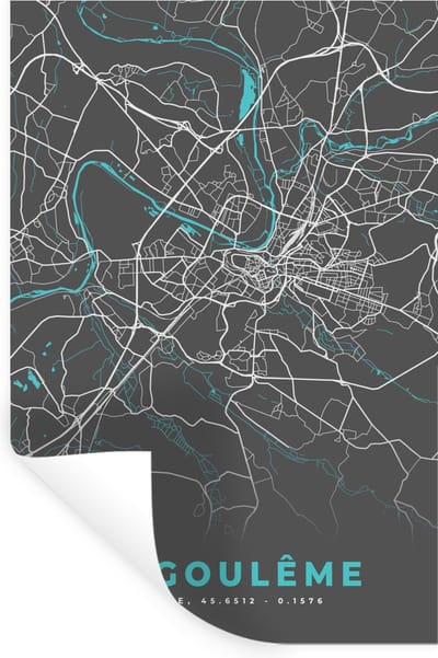 Muurstickers - Sticker Folie - Stadskaart - Plattegrond - Angoulême - Frankrijk - Kaart - 20x30 cm - Plakfolie - Muurstickers Kinderkamer - Zelfklevend Behang - Zelfklevend behangpapier - Stickerfolie