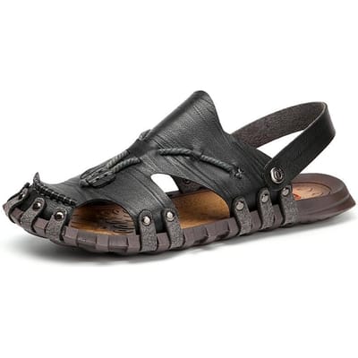 Nieuwe Zomer Baotou Heren Casual Sandalen met Stiksels Grote Maat Modieuze Outdoor Strand Vakantie Dubbel Doel Sandalen 47 black