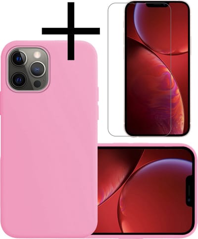 Hoesje - Met Screenprotector - Geschikt voor Apple iPhone 13 Pro - Sterk & Shockproof - Back Cover - Siliconen Case - Telefoon Hoes - Lichtroze
