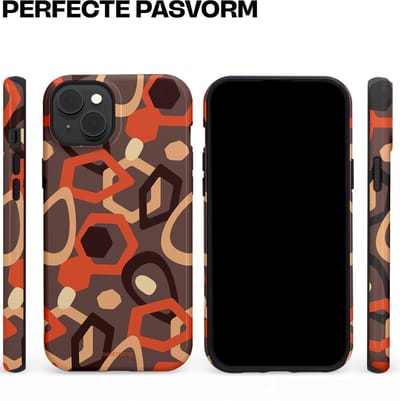 Casetastic hoesje geschikt voor Apple iPhone 15 Plus - MagSafe - Dubbellaagse bescherming - Abstracte Retro Vormen - Fashion Case - Donkergrijs Terracotta Taupe