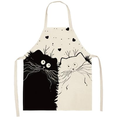 1 Stuk Huis Mouwloos Keukenschort Katoen Linnen Schorten Cartoon Kat Bedrukt Grappige Schoonmaakkleding