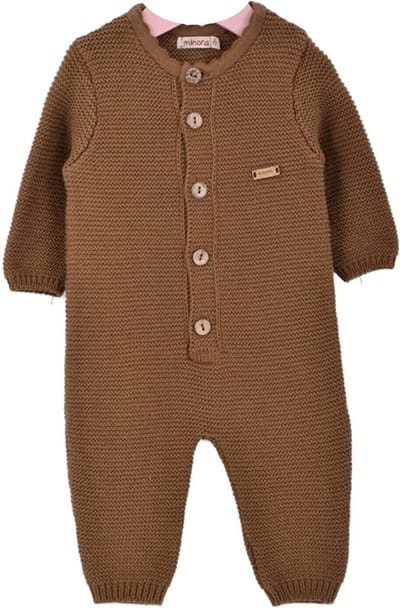 Minora gebreide baby kleding jongens-Unisex boxpakje-Kraamcadeau - Babyshower-Newborn overalls winter- Bruin 9/12 Maanden- Sinterklaas