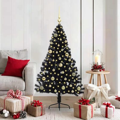 vidaXL - Kunststof - Voorverlichte - Kerstboom - met - 150 - LED - Zwart - 150 - cm - PVC