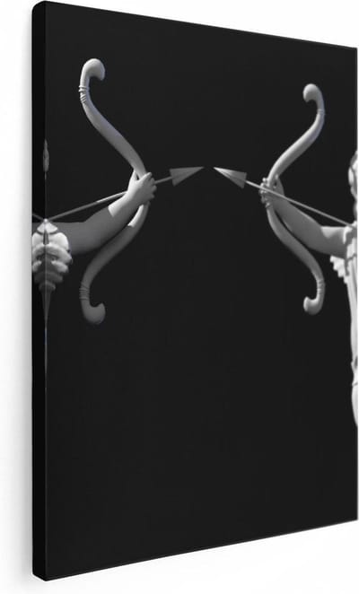 Artaza Canvas Schilderij Cupido Boog En Pijl - 30x40 cm - Klein - Muurdecoratie Engel - Wanddecoratie Hart - Kamer Accessoires
