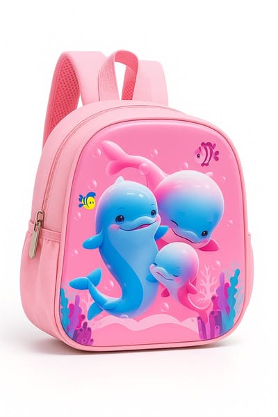 BoefieBoef Dolfijn Kinderrugzak 7L - Vrolijk Schooltasje Peuter Kleuter J&M - Lichtgewicht (230g) Nylon PVC - Cadeau - 28x23x10cm