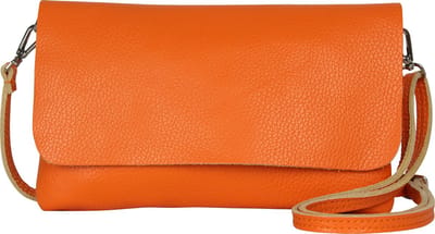 AmbraModa GLX11 - Crossbodytas, Clutch, telefoontas van echt leer met afneembaar en verstelbare schouderriem, passend voor mobiele telefoons en tablets tot 7 inch. Oranje