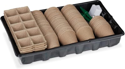 Famanu – Kweekset planten - 131-delig - kunststof & papier - kweekkas met stekpotjes - verspeenset & plantenstekers - zwart