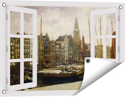 Gards Tuinposter Doorkijk Het Damrak in Amsterdam - George Hendrik Breitner - 60x40 cm - Tuindoek - Tuindecoratie - Wanddecoratie buiten - Tuinschilderij