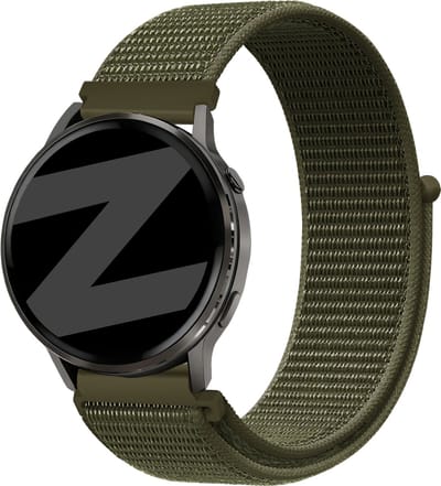 Bandz Nylon loop bandje geschikt voor Garmin Vivoactive 4 / Garmin Venu 4 - 45mm / Garmin Venu 3 / Garmin Venu 2 / Garmin Forerunner 570 - 47mm / Garmin Forerunner 265 / Garmin Forerunner 255 - Olijfgroen