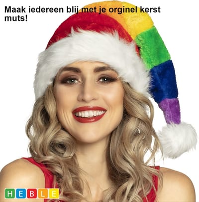 *** Orginele Leuke Kerstmuts Regenboog - Volwassenen - One Size - Regenboog muts - Kerst - LGBTQ - van Heble® ***