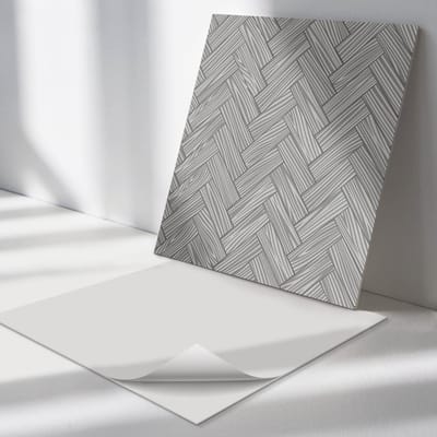 Wallfluent Vinyl Tegels - Houtvlechtpatroon Zelfklevende Vinyltegels - 30 cm x 30 cm - Grijs Vinyl Tegels - Set van 9 - Vierkant PVC Tegels - Texturen Plaktegels - Vloer Tegels PVC - Plaktegels Keuken en Badkamer
