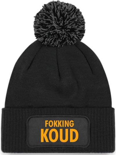 Fokking koud wintermuts pomp. zwart | fluor oranje - soBAD. | Unisex | Skimuts | Muts | Kou | met grappige tekst | Winter | Beanie