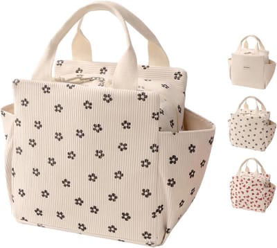 Lunchtas met Pruimenbloesem Print - Geïsoleerde Lunchtas 26x18.5x25cm - Grote Vierkante Thermotas voor School en Werk - Draagbare Bento Box Tas met Handvat - Duurzame Lunchkoeltas voor Dames en Studenten