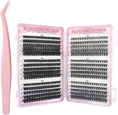 Set van Clusterwimpers met Wimperpincet - Mix van 30D tot 100D, 8-16 mm, Pluizige Volumineuze Wimperextensions voor Doe-Het-Zelf Wimpers en Herbruikbare Krullende Clusters voor Vrouwen