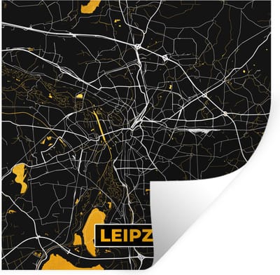 Muurstickers - Sticker Folie - Leipzig - Goud - Stadskaart - Duitsland - Kaart - Plattegrond - 100x100 cm - Plakfolie - Muurstickers Kinderkamer - Zelfklevend Behang XXL - Zelfklevend behangpapier - Stickerfolie