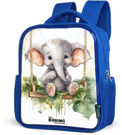 NoBoringSuitcases.com® - Rugzak blauw - Schooltas jongens - Jong olifantje op een schommel waterverf tekening - Kinder rugtas jongen - Boekentas kind - Kinderrugzak voor school - Schoolrugzak
