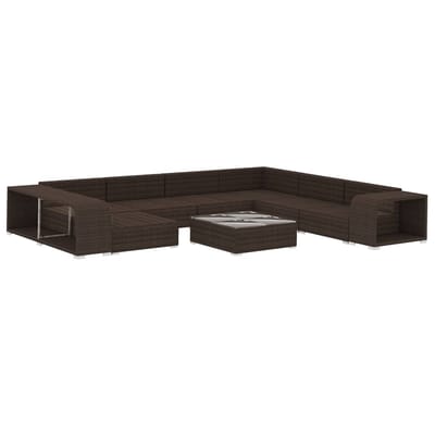vidaXL - 10-delige - Loungeset - met - kussens - poly - rattan - bruin