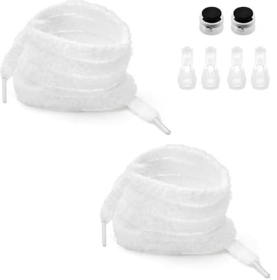 Dailygoods - APOMOONS 2 Fluffy 120cm Fluffy Veters met 2 Stuks Vetersluiting, Pluche Veters, Pluizige Veters, Pluche Veters voor Campusschoenen, Hardloopschoenen en Sneakers (Wit)