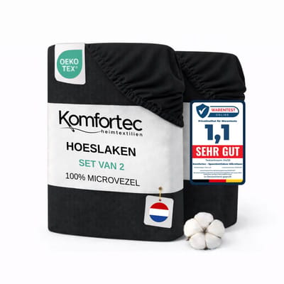 Komfortec Microvezel Hoeslaken set van 2 180x200 cm - 30cm Matrashoogte - Rondom Elastiek Zwart