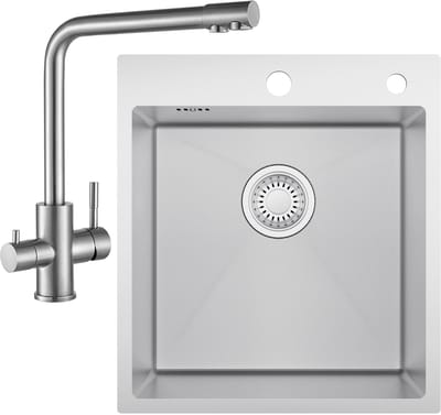 CECIPA max Spoelbak Keuken 44*49CM - Spoelbakken Keuken Met 3 Wege Keukenkraan - Spoelbakken met Kraangat - Enkele spoelbak Met Waterafvoersysteem - Wasbak Keuken RVS