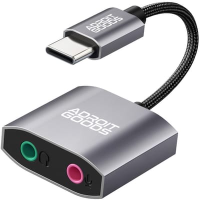 USB-C naar 2x Aux 3,5mm female adapter - Audio & spraak - External Sound Card 2-in-1 | Premium audio-adapter met microfoon & headphone-poorten