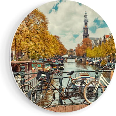 Artaza Forex Muurcirkel Amsterdamse Brug Bij Een Brug Met Fietsen - 40x40 cm - Klein - Wandcirkel - Rond Schilderij - Wanddecoratie Cirkel