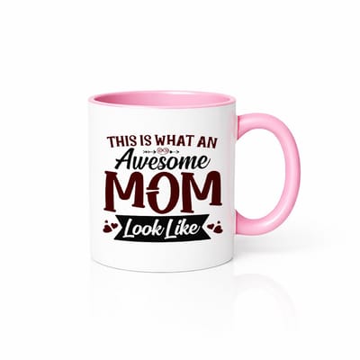 Awesome Mom Tweekleurige Koffiemok - Verjaardagscadeau Moeder - Keramische Mok Roze Wit