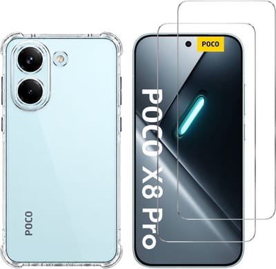 Hoesje geschikt voor Xiaomi Poco X8 Pro 5G backcover Shockproof siliconen Transparant en 2 stuks Screenprotector Gehard Glas