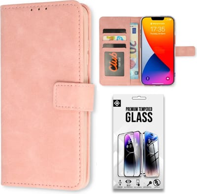 Casemania Hoesje Geschikt voor Apple iPhone 15 Baby Roze & Glazen Screenprotector - Portemonnee Book Case - Kaarthouder & Magneetlipje