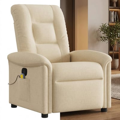 Massagestoel - Relaxfauteuil - Zetel - Stof - 1 persoons - Met armleuning - Zeer comfortabel - Elektrisch - Crème
