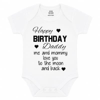 Baby Rompertje voor papa jarig korte mouw met tekst Happy Birthday Daddy wit zwart jongen meisje -Maat 50-56