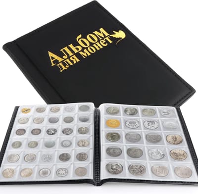 Coin Collector Album - 250 Pockets - Leer - Muntopslag Boek met 2 Maat Pockets voor Muntverzamelaars