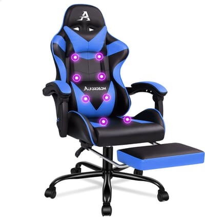 ALFORDSON Bequemer & Massage-Gamer-Stuhl: Verstellbare Rückenlehne (90°-150°) + 8-Punkt-Massage. Optimale Unterstützung für Kopf, Schultern & Taille. Ideal für Arbeit, Gaming & Entspannung.