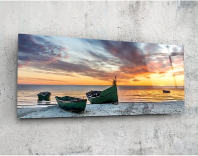 Panorama Glasschilderij - Landschappen - Zee - Boten - 92 x 36 cm