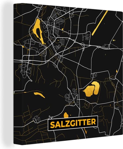 Canvas Schilderij Salzgitter - Goud - Stadskaart - Plattegrond - Kaart - Duitsland - 20x20 cm - Wanddecoratie