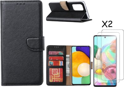 Samsung A53 / A53s hoesje bookcase Zwart - Samsung Galaxy A53 5G case portemonnee hoesje - Galaxy A53 book case hoes cover - Samsung A53 screenprotector / tempered glass 2 Pack