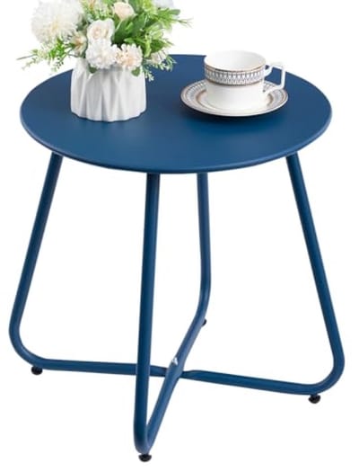 Ronde bijzettafel voor buiten - Verstelbaar, weerbestendig, marineblauw - Geschikt voor terras, balkon en tuin