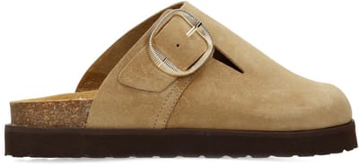 Sacha - Dames - Taupe suède clogs met gesp - Maat 36