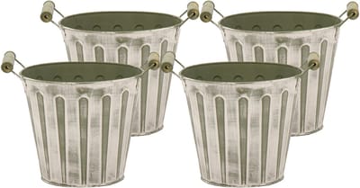 Mega Collections Emmer/plantenpot/bloempot - 4x - zink - legergroen - D11 x H10 cm