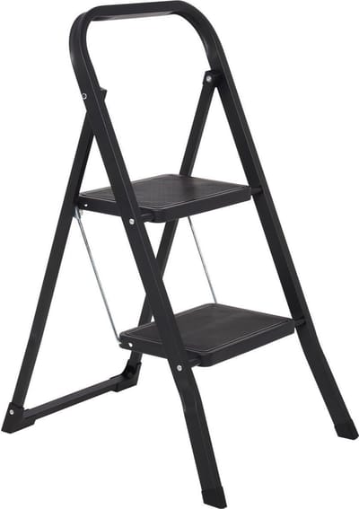 Huishoudtrap 2 Treden - Keuken trap - Veilig Bereiken - Antislip Treden - 48 cm Hoog - Zwart