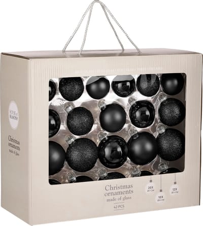 Mica Decorations Kerstballen Set - 42 Stuks - Ø7 cm - Glas - Zwart