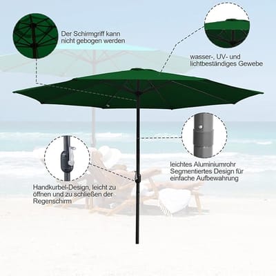 Zweefparasol met LED verlichting op zonne-energie – Bellavero 300 cm Achthoekige Hangparasol Taupe met 32 LED-lampjes, UPF 50+ Zonbescherming, Rotatiekanteling, Met Standaard voor Balkon, Patio, Te...