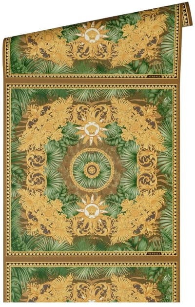 "JUNGLE" SATIJN GLANZEND MEDUSA HOOFD BEHANG | Design - goud bruin groen - A.S. Création Versace 5