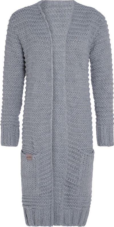 Knit Factory Alex Lang Gebreid Dames Vest - Grof gebreid lichtgrijs damesvest - Cardigan voor de herfst en winter - Lang vest tot over de knie - Licht Grijs - 40/42