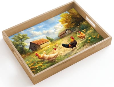 Dienblad hout 40x30 cm - Schootdienblad - Kippen - Landelijke rust - Natuur - Borrelplank rechthoek - Plateau dienbladen