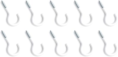 Dailygoods - Set van 10 Witte Gebogen Schroefhaken voor Bevestiging
