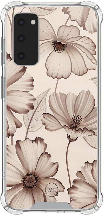 Hoesje (shockproof) geschikt voor Samsung Galaxy S20 FE - Sand flowers - Extra sterke case - TPU/polycarbonaat - Bloemen - Beige, Transparant
