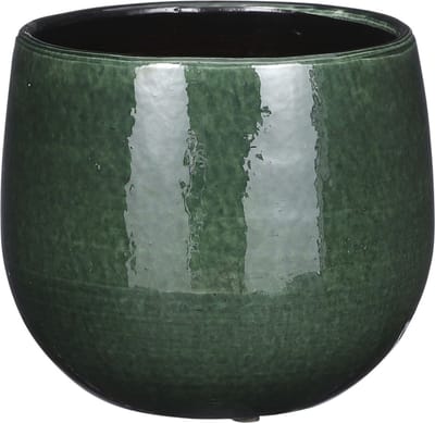 Mica Decorations Plantenpot/bloempot - keramiek - donkergroen - gevlekt patroon - 16 x 14 cm