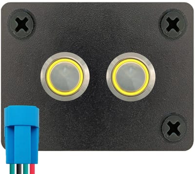 ProRide Metalen Drukschakelaars ON-OFF 220V - 12mm - Tweevoudig inbouwpaneel - IP67 - LED indicatie Geel