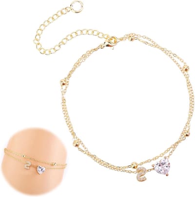 Ronte - Gouden Enkelbandje met Verstelbaar Letterhartontwerp - Waterdicht - Zomer- en Strandsieraden - Dames Enkelbandje - Alfabetische Voetkettingdecoraties - Cadeaus voor Haar - Initiaal S - Gelaagde Sieraden.
